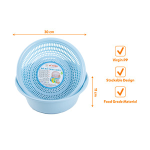 Passoire en plastique PP vierge de qualité alimentaire, ensemble de bassins de lavage, panier égouttoir pour préparation de fruits et légumes, durable et empilable - Product Image 4