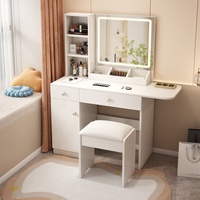 Coiffeuse Moderne Tendance avec Panneaux, Meuble de Rangement Multifonctionnel, Table de Maquillage pour Usage Domestique avec Grand Miroir, Chambre Parentale, Vente en Gros