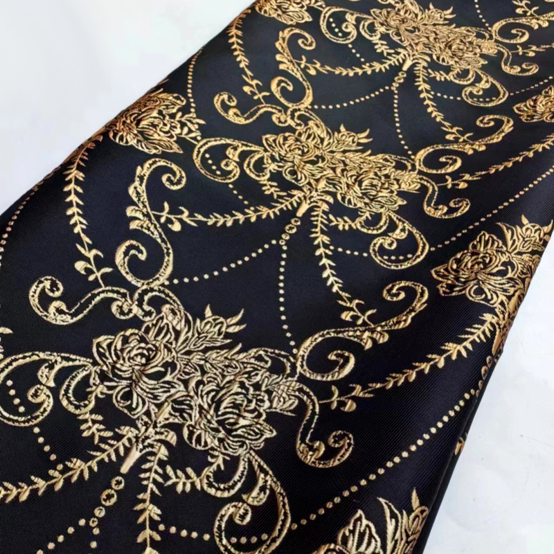 New Design Gold Polyester Black and Gold Metallic Brocade Jacquard Fabric  for Dresses, Coats, and Accessories