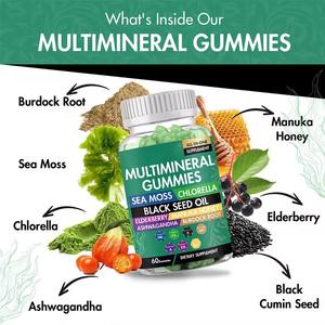 Жевательные конфеты с морскими водорослями, хлореллой, маслом черного тмина, бузиной, ашвагандхой, корнем лопуха и мультиминералами - Product Image 4