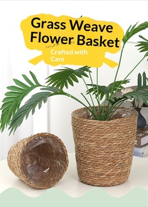 Panier de fleurs en paille tressée fait main, <span class=keywords><strong>pot</strong></span> de fleurs en jonc de mer style nordique avec doublure, couvercle de <span class=keywords><strong>pot</strong></span> de plante intérieur/extérieur pour la décoration de la maison - Product Image 2