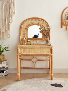 Mobili camera da letto comò legno con cassetto a specchio Rattan Vanity Set sedia in legno toletta <span class=keywords><strong>trucco</strong></span> - Product Image 2