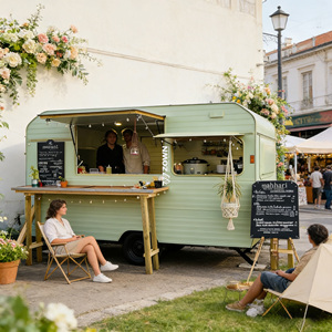 Chariot de nourriture de rue extérieur mobile avec système utilitaire complet pour barbecue, pizza et snacks - Product Image 1