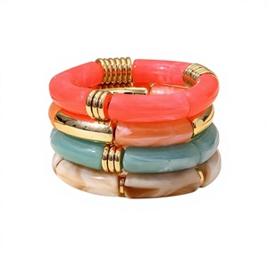New Trendy Resin <b>Bangle</b> <b>Bracelets</b> Set in Coral Teal Beige Gold Plated Accents Unisex Fashion Jewelry ANEES HANDICRAFTS Wedding - Product Image 1