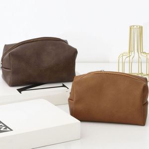 Solid-Color High-End PU Makeup Bag Soft Handle Zipper Closure Large Capacity Portable <b>Toiletries</b> <b>Storage</b> - Product Image 1