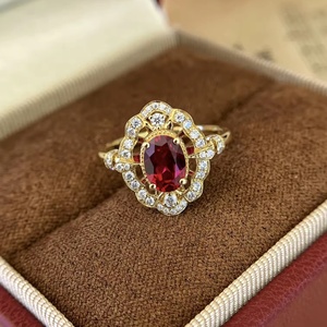 Trên Bán Đồ Trang Sức Mỹ 9K/14K/18K Rhodium Mạ Vòng Cổ Điển 1CT 18K Hình Bầu Dục <span class=keywords><strong>Ruby</strong></span> Đá Quý Nhẫn Au750 Phòng Thí Nghiệm Grown Kim Cương Nhẫn - Product Image 5