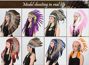 غطاء رأس مزين بالريش للمهرجانات، إكسسوار رأس بوهيمي ملون مع شريط مطاطي لحفلات الكرنفال والمهرجانات الموسيقية ومستلزمات الحفلات - Product Image 5