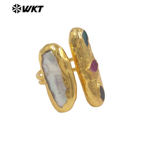 Anillos ajustables de perlas de agua dulce y piedra de ágata pequeña Natural chapada en oro de doble piedra de gran oferta de 2017 - Product Image 4