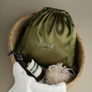 <span class=keywords><strong>Sac</strong></span> à cordon personnalisé Estsol avec logo imprimé, en <span class=keywords><strong>tissu</strong></span> satiné vert foncé léger, pour cadeaux, bijoux, <span class=keywords><strong>emballage</strong></span> anti-poussière - Product Image 2