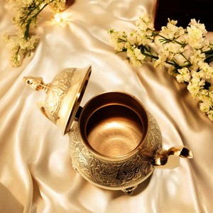 Artisan Brass Tea <b>Kettle</b> 500ml Handcrafted Detailed Engravings Eco-Friendly Luxury Traditional Home Office Table Decor Gas - Product Image 5