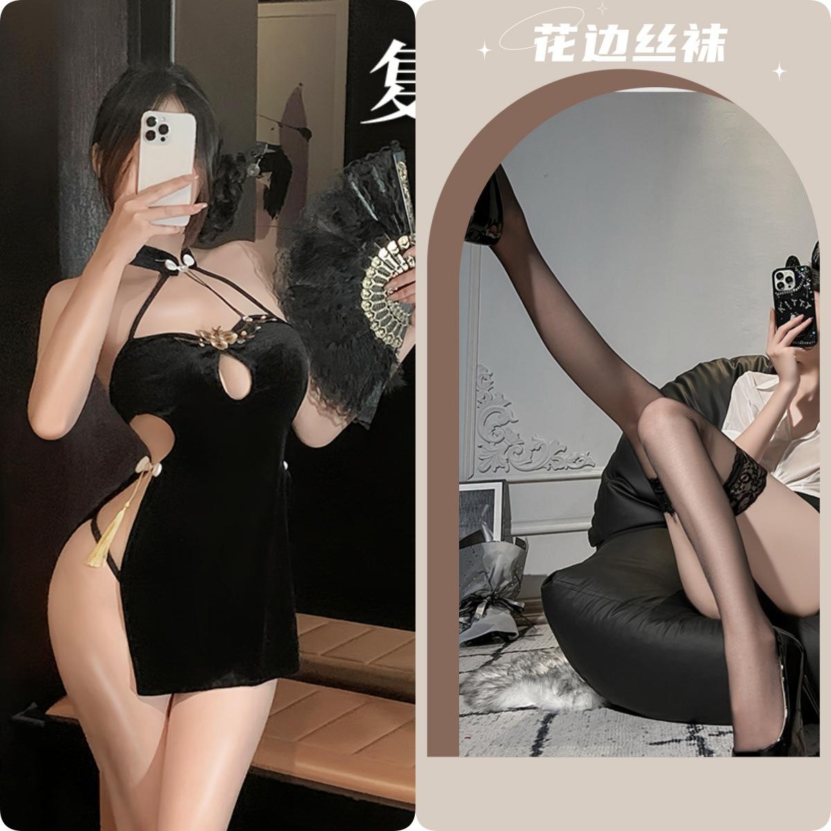 Black Cheongsam + Black Stockings