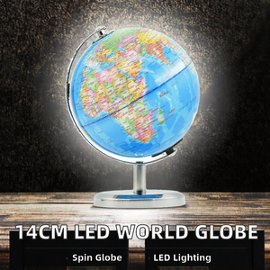 EXCELLENCE 14cm métal avec support rotatif géographie éducation Globe terre carte du monde lumières LED outil d'enseignement scolaire - Product Image 3
