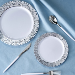 Guest Lace Plastic Plates Plastic Silverware Plastic Cup Silver Gold Dinnerware Silver Cutout Set For 20 Guests