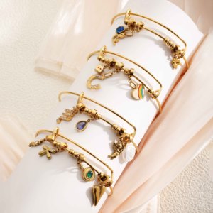 Tùy Chỉnh Cá Nhân Mạ Vàng Có Thể Tháo Rời Mặt Dây Đầy Màu Sắc Charms Thép Không Gỉ Trang Sức Cho Phụ Nữ Bangle Vòng Đeo Tay - Product Image 2