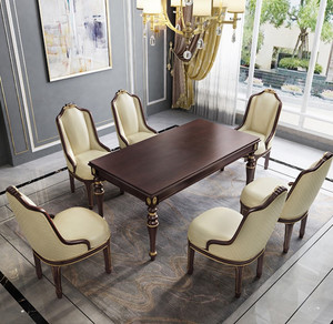 Style européen Meubles de Salle Table À Manger Rectangulaire Ensemble en Bois De <span class=keywords><strong>Bouleau</strong></span> Massif Table avec 6/8 Chaises Meubles - Product Image 2