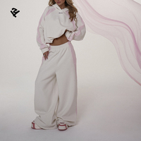 Ensemble deux pièces pour femmes, tenue oversize personnalisée pour l'automne, streetwear, ensemble survêtement rose à rayures, sweat à capuche et pantalon large