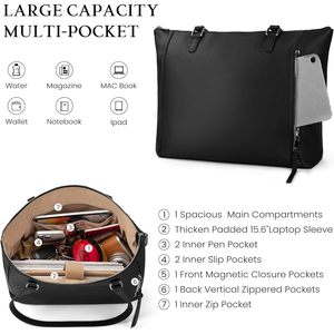 Women’s Genuine Leather Tote <b>Bag</b> with Zipper Closure | Large Capacity Work Shoulder <b>Bag</b> | Lightweight Office Handbag - Product Image 3