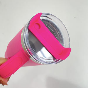 Tumbler da 40 oz con impugnatura all'ingrosso polvere rivestita a doppia parete fenicottero <span class=keywords><strong>rosa</strong></span> 40 oz con coperchio e paglia - Product Image 5