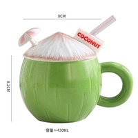 Tasses à noix de coco d'été créatives de style InS, tasses en céramique mignonnes et de fille, tasses à eau de grande capacité avec couvercles