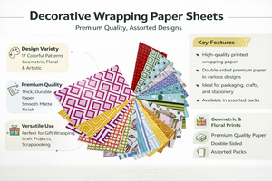 Feuilles de papier d'emballage décoratif biodégradable de qualité supérieure, motifs géométriques floraux pour emballages cadeaux colorés, cadres photo - Product Image 5