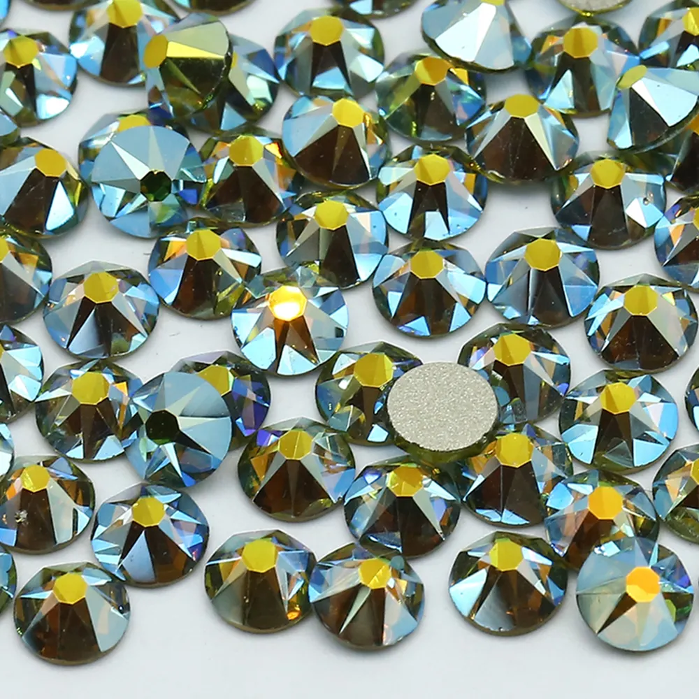 XULIN Shiny 16 Cut Facets SS16 SS20 SS30 Olivine AB Non Hotfix Round Flat Back Glass Rhinestones For Dress Clothing Applique