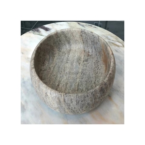 Luxury Hot Sale Handmade <b>Rustic</b> Stone Bowls Round Tray Wholesale Price Vegetable Fruit Washing Bowl Travertine Marble - Product Image 1