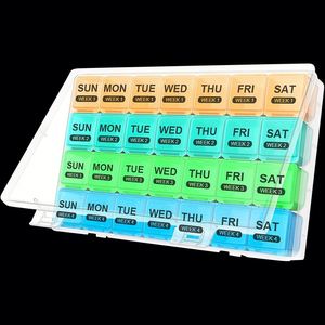 Boîte à pilules colorée portable personnalisée à double dose, organisateur hebdomadaire à 28 compartiments pour médicaments quotidiens – Meilleure vente - Product Image 4