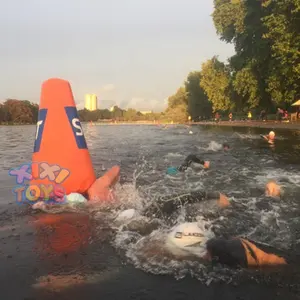 Orange pyramid inflatable floating marker buoys for open water event