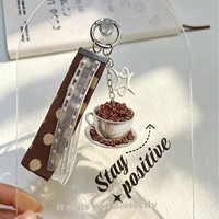 Porte-clés en acrylique avec pendentif tasse de café latte et étoile de café, breloque de sac avec sangle en ruban, cadeau pour les amateurs de café