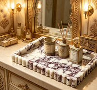 Plateau en marbre naturel cannelé sculpté à la main, plateau de rangement décoratif en pierre massif pour salle de bain, table basse, commode à bijoux