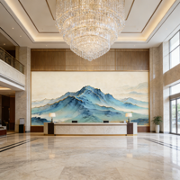 Papier peint mural 3D en relief bleu or montagne, imperméable, pour hall d'hôtel, salle de bain