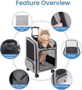 Wholesale Extra Large Durable OEM/ODM <strong>Backpack</strong> Oxford Fabric Collapsible Pet Carrier <strong>Backpack</strong> <strong>Wheels</strong> for Travel/Hiking/Outdoor - Product Image 5