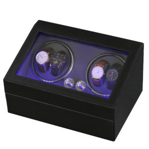 Caja negra Logotipo personalizado de alta calidad Luz LED azul 10 ranuras Caja enrolladora de reloj automática de cuero con ventana - Product Image 5