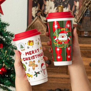 580ml Christmas American Style Ceramic Travel <b>Mug</b> with Silicone Lid-Reusable Food Safe Party Gift with Color <b>Box</b> Packaging - Product Image 4