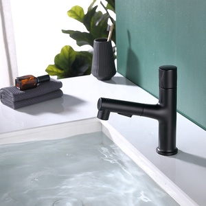 ユニークなデザインのウォッシュシンクミキサープレスボタンマットブラックベイスン蛇口引き出し式スプレー付き - Product Image 2