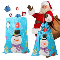 Sac à cordon bleu en forme de bonhomme de neige pour Noël, sac cadeau en plastique PE pour les cadeaux de fête de Noël
