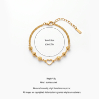 Bracelet à breloques en forme de cœur en acier inoxydable QIAOREN 13973, bracelet à chaîne superposée dorée, réglable, bijoux minimalistes pour femmes