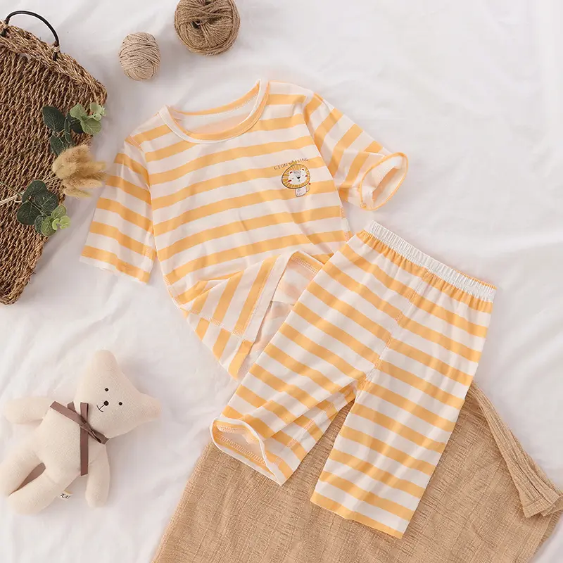 Ensemble de pyjama pour enfants, tenue à manches trois quarts, à même la peau, en coton, service de maison, nouvelle collection printemps et été