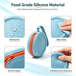 Porte-monnaie rond en silicone avec logo personnalisé, porte-clés, pochette, porte-carte, organisateur d'écouteurs, de câbles de données et de clés USB, OEM disponible - Product Image 2