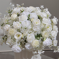 Bola de flores artificiales elegantes blancas, diseño de marco geométrico para escenario de boda, mesa de pasarela, decoración de salón, ventana, camino de exposición
