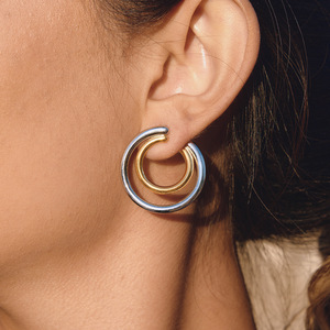 Stainless Steel Color-Blocked Hoop Earrings Geometric Design For Women Everyday Wear - Product Image 2
