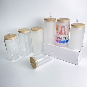 Verre à bière transparent en forme de canette recyclable de 12 oz, 16 oz, 20 oz avec couvercle en bambou, verre à boire transparent pour vinyle - Product Image 5