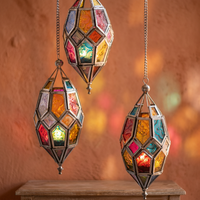 Lanternes marocaines portables en laiton et verre faites à la main, lumières suspendues géométriques colorées, décoration de Noël pour la maison DL-003