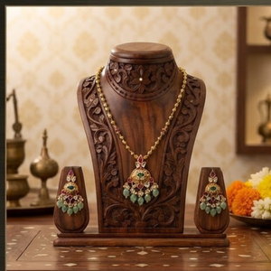 Prayom Gold Plated <b>Bridal</b> Wedding <b>Jewelry</b> <b>Set</b> with Zircon Stone Necklace and Earrings Vintage Colorful Design for Women - Product Image 1