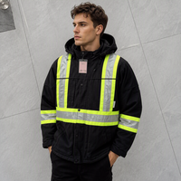 Veste réfléchissante matelassée coupe-vent en toile de canard robuste avec capuche, en polyester, pour l'hiver, style américain, grandes tailles, OEM