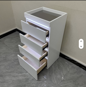 Carrito de Almacenamiento Moderno para Peluquería con 4 Cajones Profundos de Madera, Color Blanco, Independiente, para Hotel o Salón, con Ruedas Silenciosas - Product Image 6