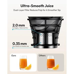 Extractor de Jugos en Frío Euhome con Boca Ancha de 5.8 Pulgadas, Prensado Lento para Frutas y Verduras Enteras, 100w, Carcasa Metálica, Eléctrico - Product Image 5