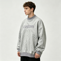 Sweat-shirt à capuche pour homme en molleton 100% coton 360 GSM, motif gingham à carreaux, avec broderie 3D et impression sérigraphique, effet délavé, coupe classique, ODM Daily Campus