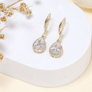 Boucles d'oreilles pendantes en zircon en forme de goutte, serties de pierres en or, argent et or rose, bijoux de mode pour femmes, pour mariage - Product Image 3