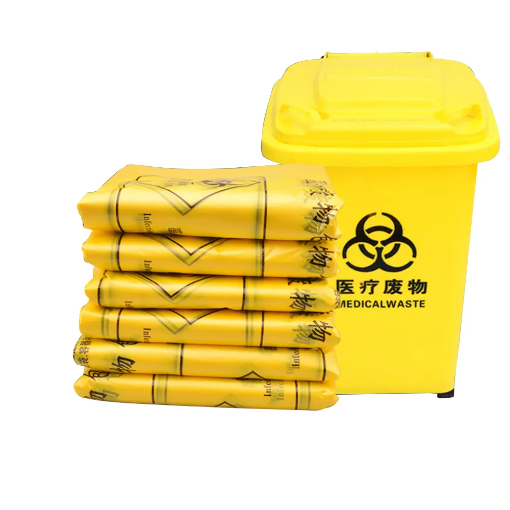 Saco de lixo para produtos clínicos, saco de lixo ecológico com forros médicos personalizados, saco de lixo amarelo para resíduos clínicos